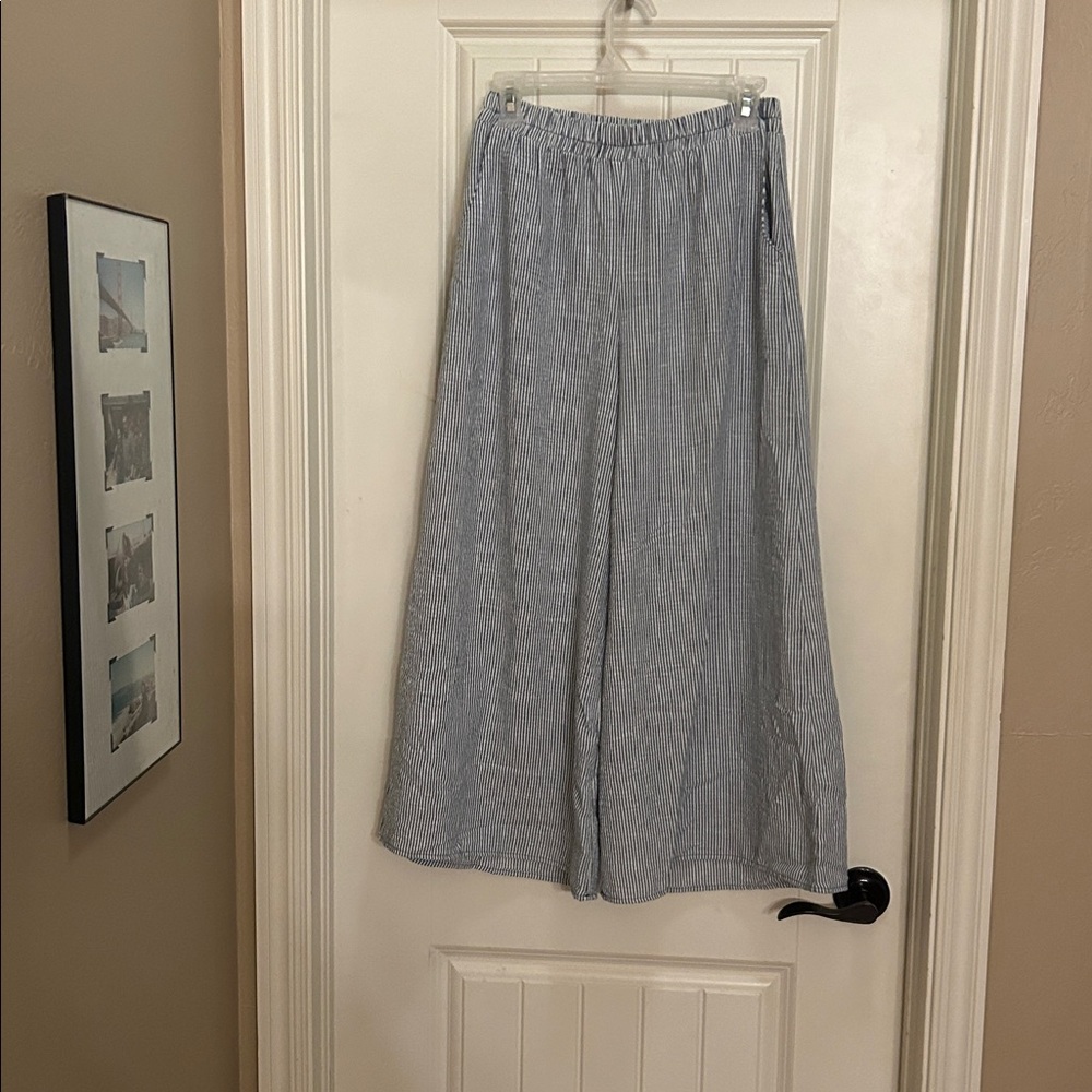 Hawaiian brand Mahina Small Blue/ White Striped wide leg pants